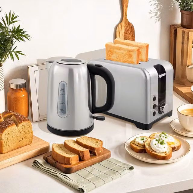HOMCOM Rapid Boil Jug Kettle 1.7L and 2-Slice Toaster Set, Silver