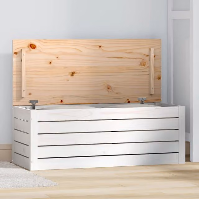 Berkfield White Solid Wood Pine Storage Box W/D/H: 89 x 36.5 x 33 cm – 1