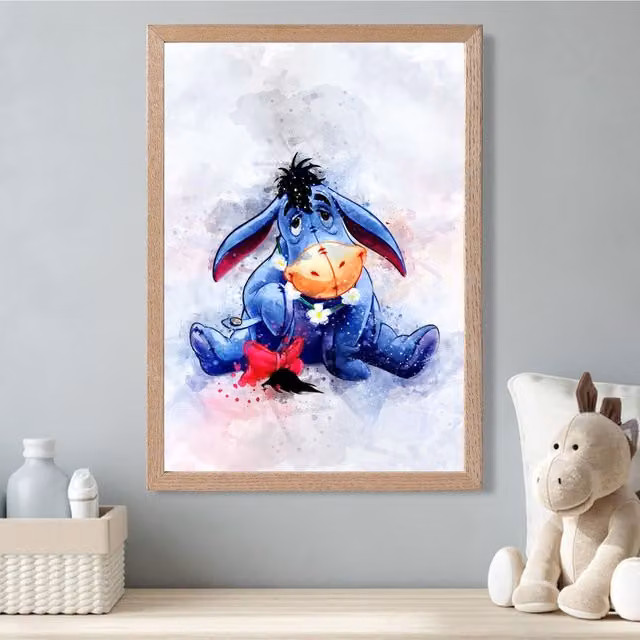 ARTZE Eeyore Watercolour Winnie the Pooh Art Print with Oak Frame, Purple, A2 – 1