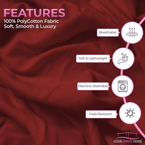 Home Sweet Home UK Snug City Red Polycotton Plain Dyed Housewife Pillowcase Pair with Envelope Closure, W: 48 cm x L: 74 cm – 4