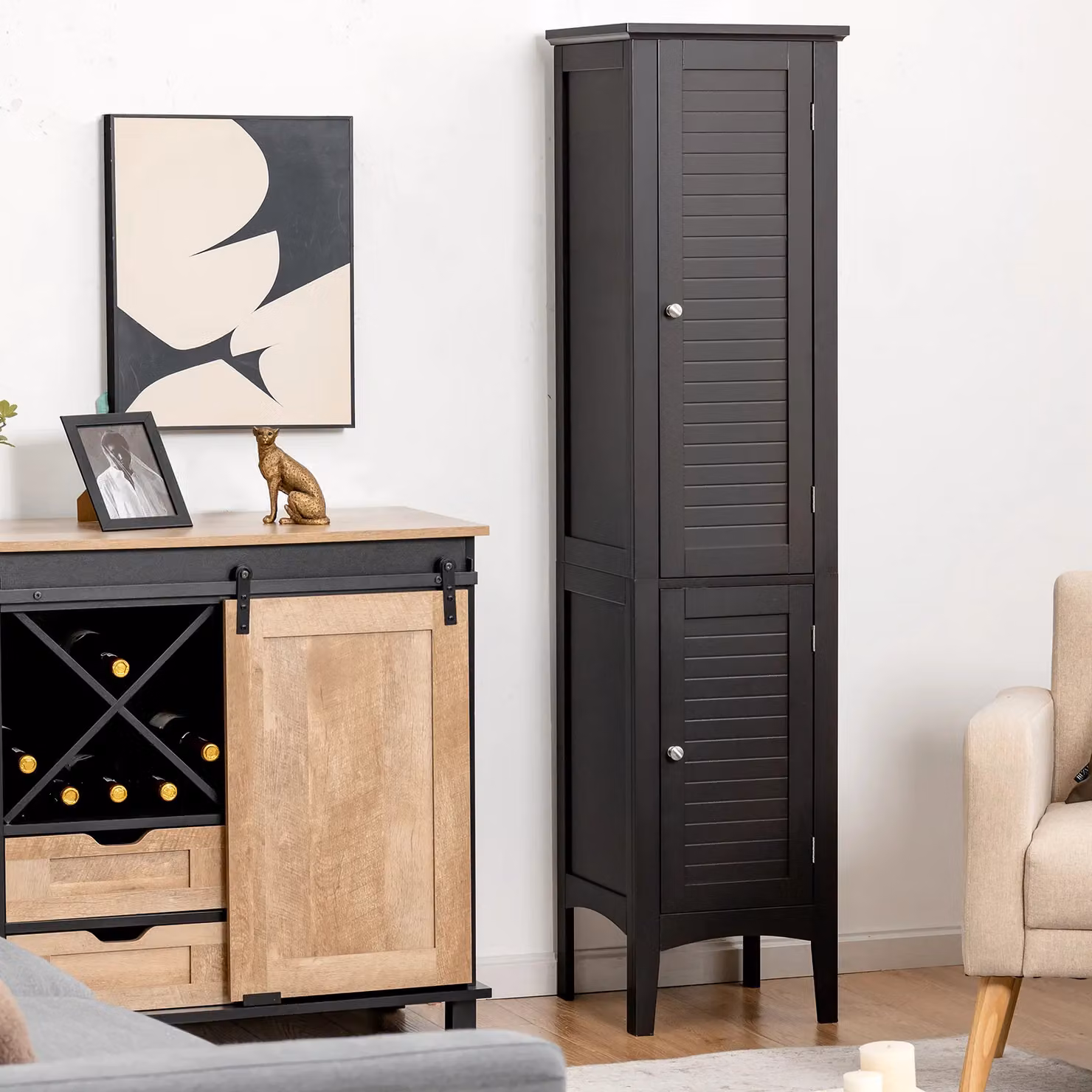 Costway 5-Tier Tall Narrow Bathroom Storage Cabinet in Black – 2