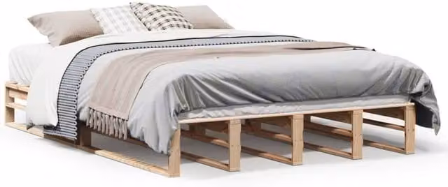 Berkfield Home Double Bed Frame in Natural Solid Pine Wood, W/D/H: 135 x 190 x 25.5 cm