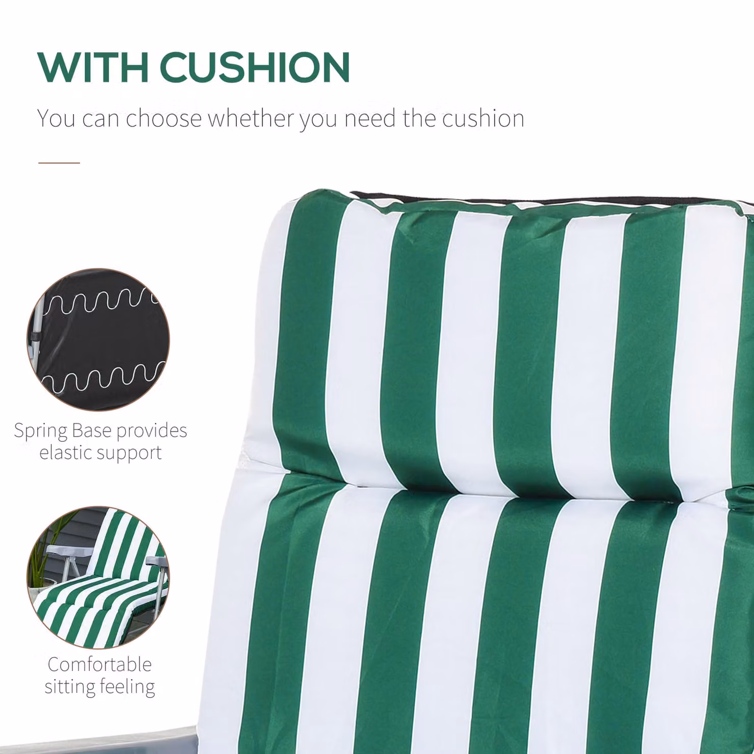 Outsunny Set of 2 Adjustable Sun Lounger Reclining Chairs with Weatherproof Cushions in Green and Grey – 4