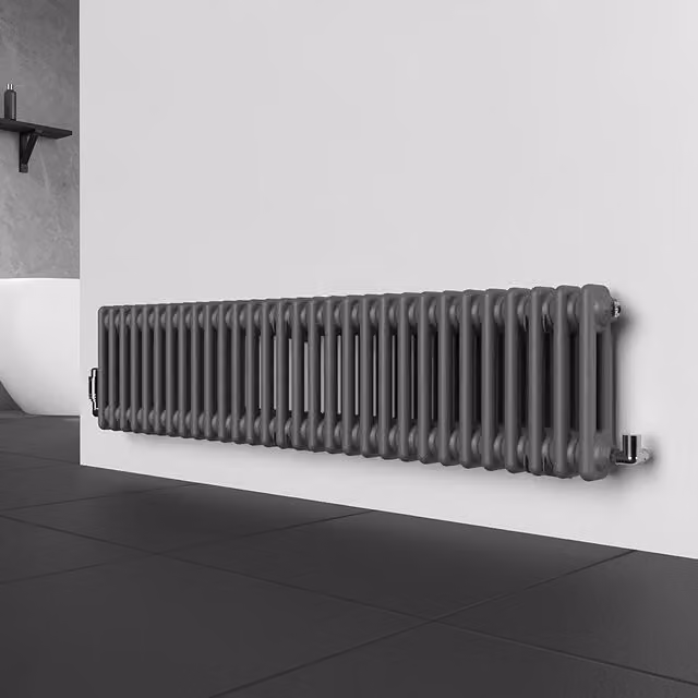Lux Heat Horizontal 2 Column Steel Radiator in Anthracite Grey, H: 30 cm x W: 137 cm x D: 7.32 cm