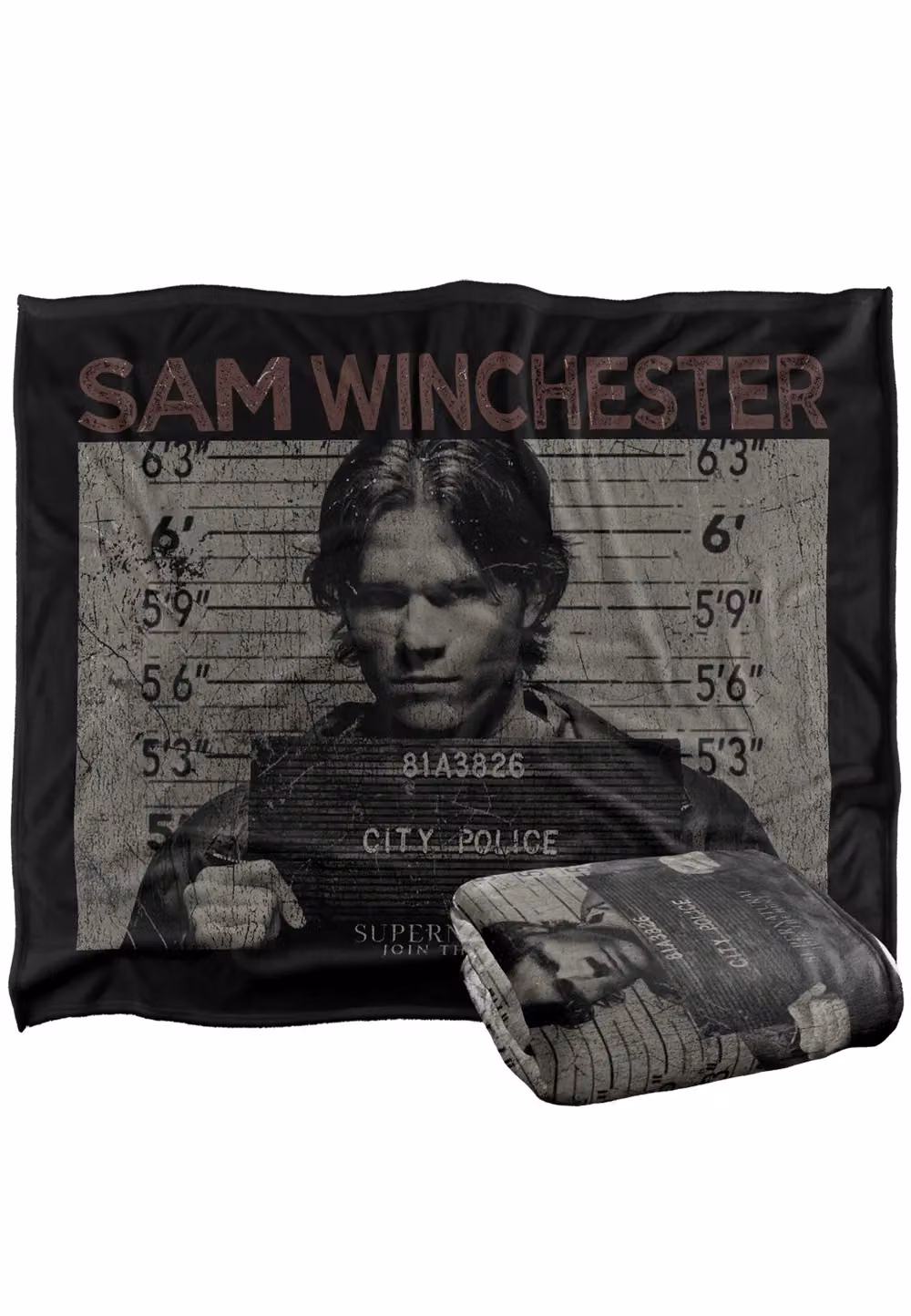 Warner Brothers Supernatural Sam Mug Shot Silky Touch Super Soft Throw Blanket in White – 2