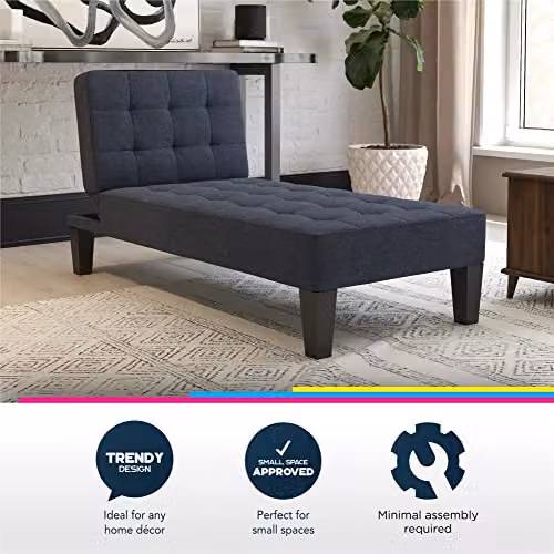 DHP Furniture Adalynn Chaise Lounger in Blue Linen, W: 73 cm, D: 163 cm, H: 80 cm – 7