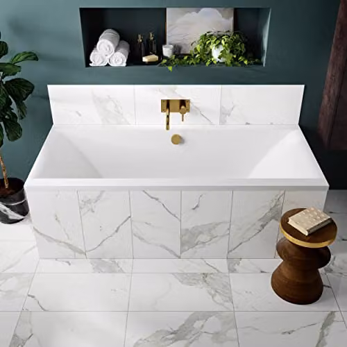 nuie Asselby NBA914 Modern Double Ended Square Straight Thin Edge Shower Bath, White, W/D: 180 x 80 cm – 2