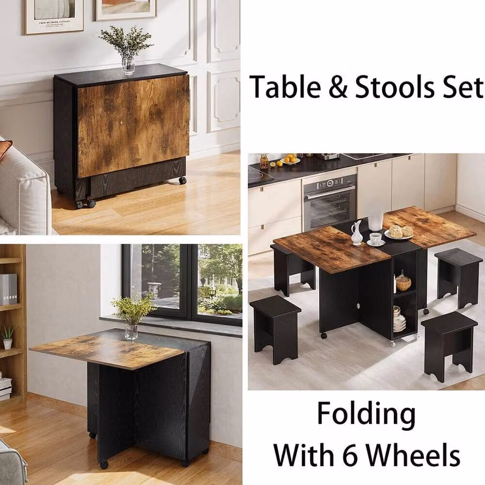 KORVIXA Rustic Brown and Black Kitchen Dining Table and Chairs Set – 2