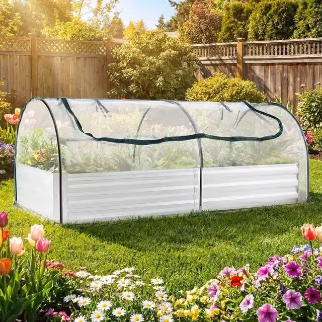 SPETLEK Silver Outdoor Rectangular Raised Flower Growing Box Kit, W/D/H: 202 x 101 x 81 cm