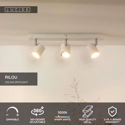Lucide Rilou Dimmable and Adjustable LED Ceiling Spotlight Bar in White – 2