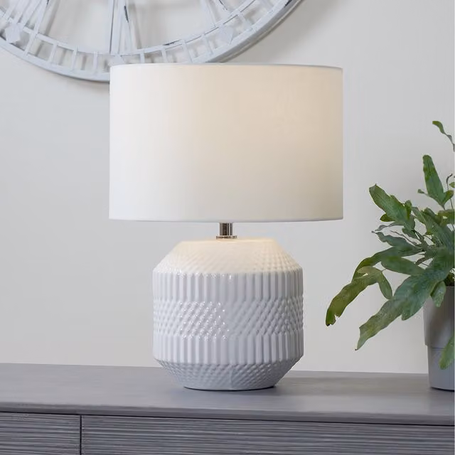 Pacific Lifestyle Boho Geometric Ceramic Table Lamp in White and Grey