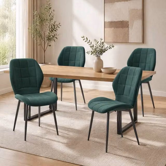 STILVORA Set of 4 Modern Dining Chairs in Green Velvet with Metal Frame – 1