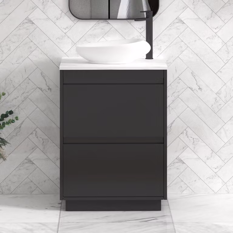 Royal Bathrooms Orion 800mm Matt Obsidian Black Floor Standing Countertop Vanity Unit with Nova Basin and Black Accent Trim
