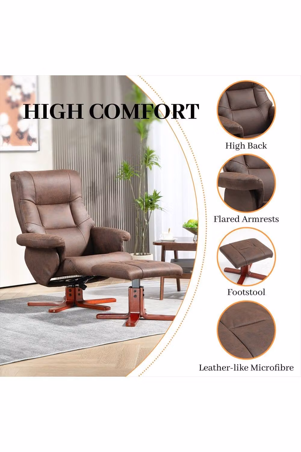 ERGOVEXA Faux Microfibre Leather Manual Recliner and Matching Footstool Set in Dark Brown – 2