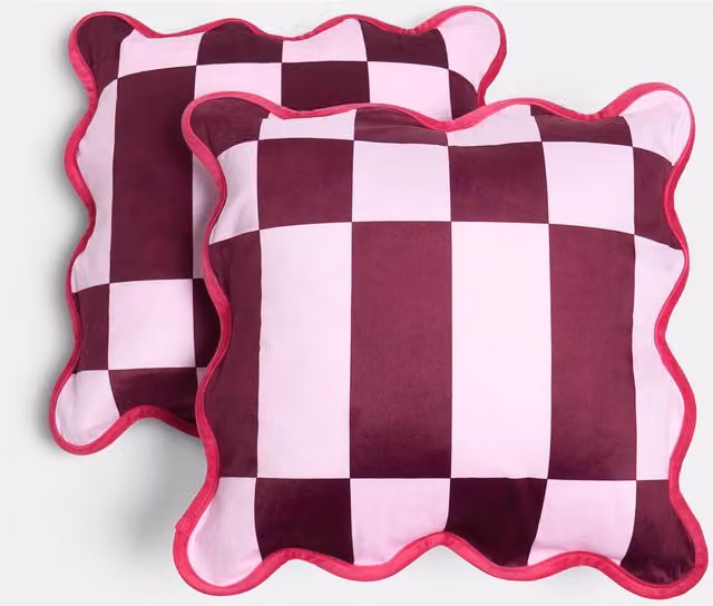 OHS Velvet Scallop Edge Cushion Covers in Burgundy and Pink