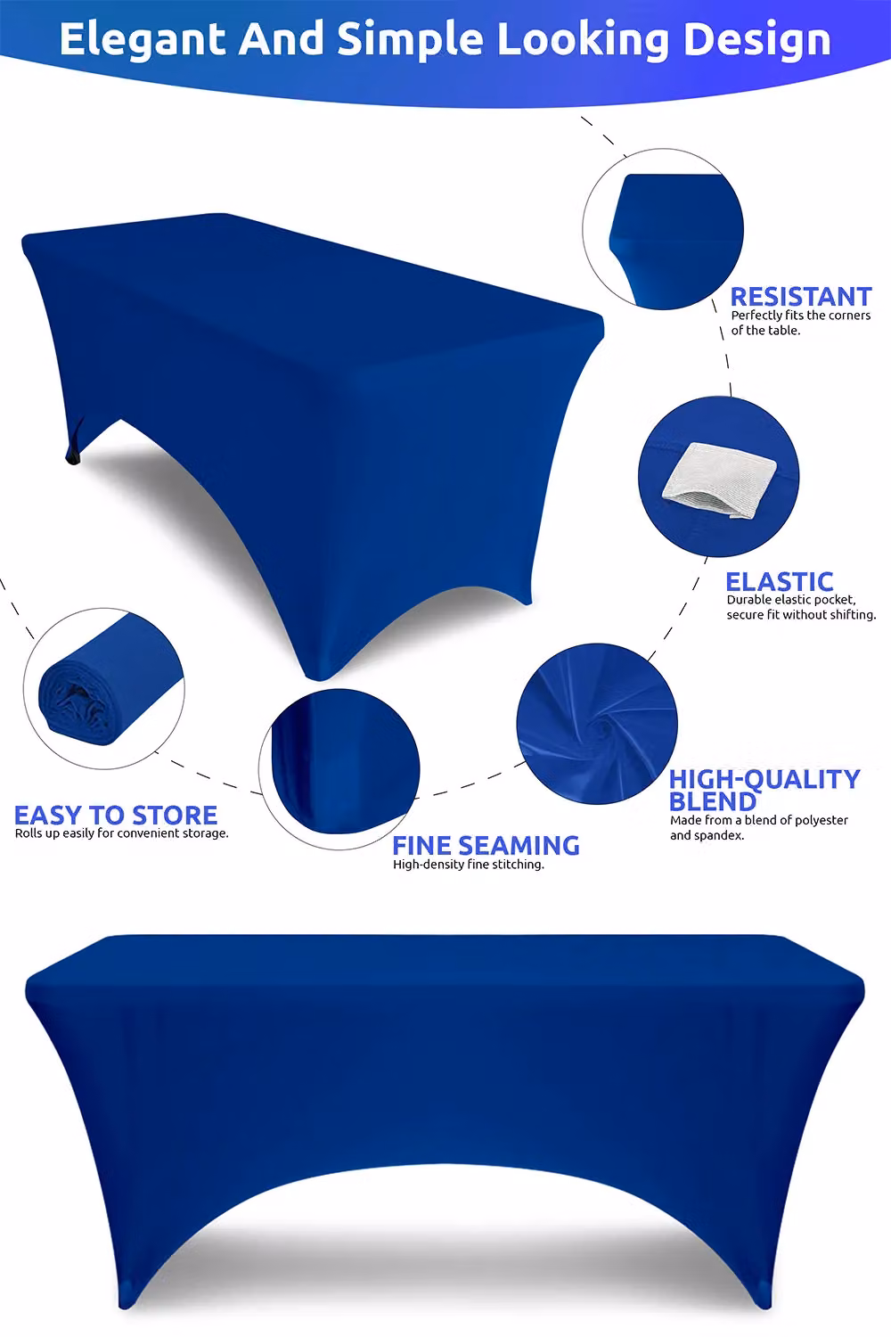 Neel Blue Elastic Spandex Rectangular Patio Tablecloth in Blue – 3