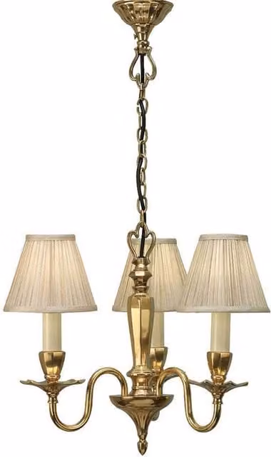 Interiors 1900 Asquith 3 Light Ceiling Pendant Chandelier in Solid Brass and Beige Fabric with E14 Base