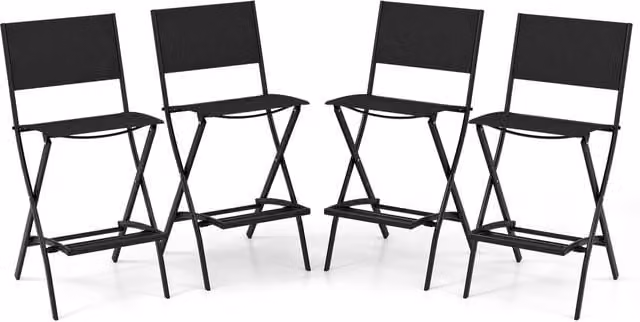 Costway Set of 4 Black Folding Bar Height Stools with Metal Frame and Fabric Seat