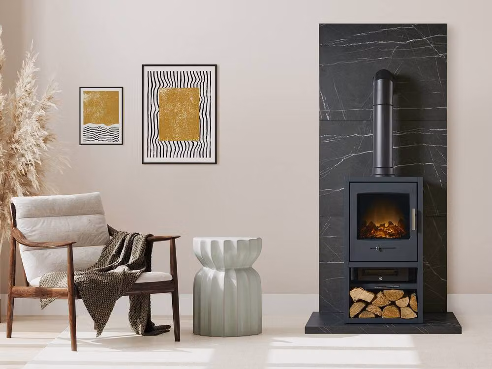 Acantha x3 Tile and Hearth Set in Black Marble Effect – 2