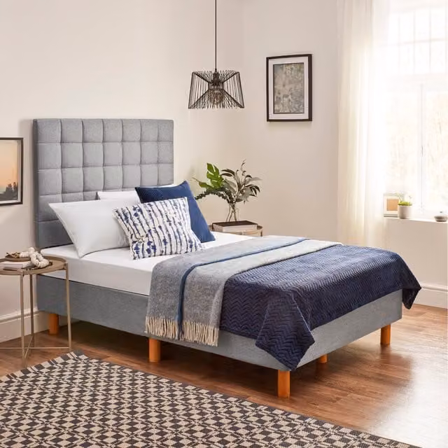 Home Treats Grey Double Divan Bed with Headboard and Hybrid Mattress