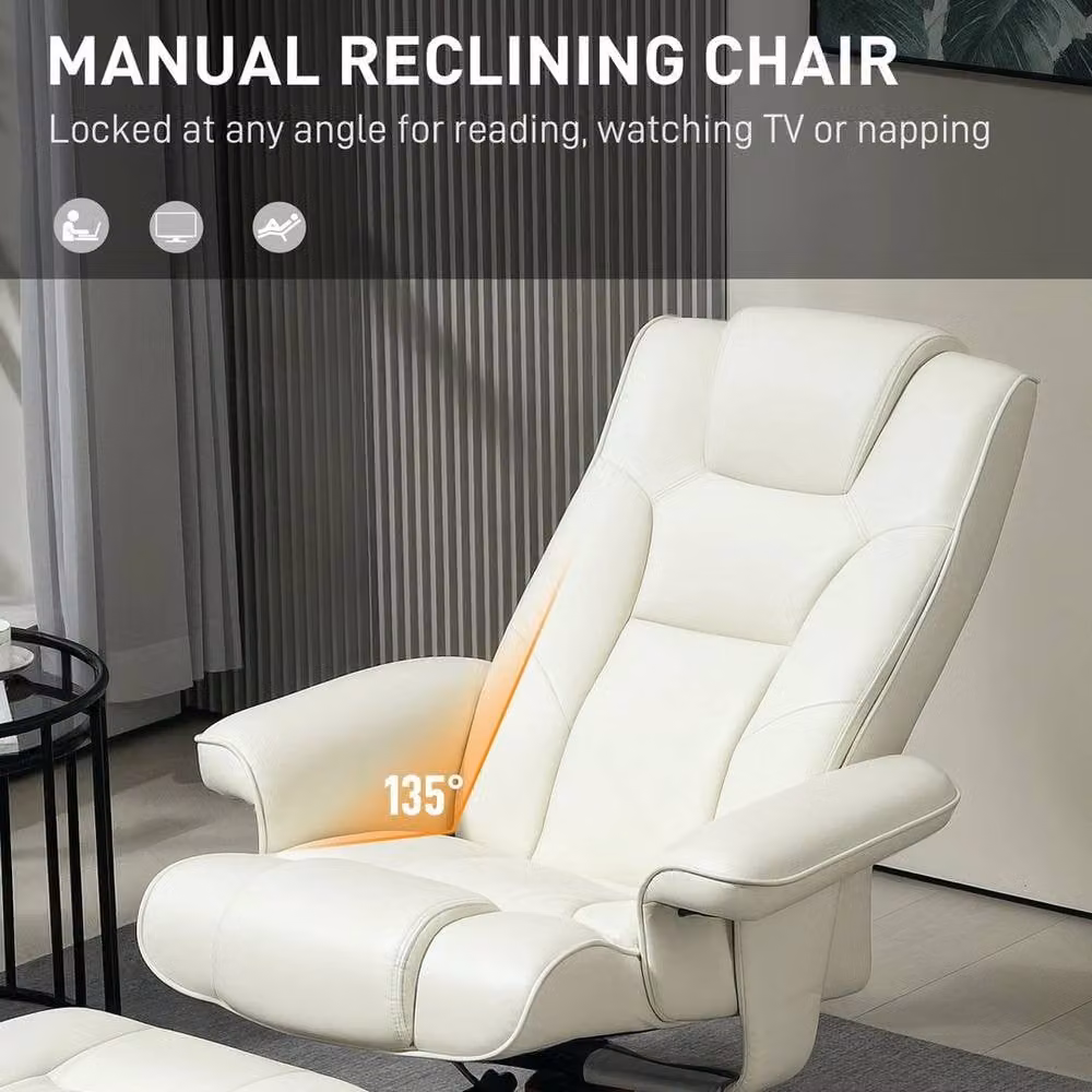 NESTLUNE Reclining Armchair with Footstool in Beige Synthetic Leather – 4