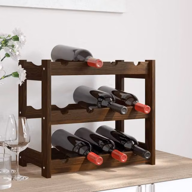 Berkfield Home Rustic Brown Solid Pine Wall Mounted Wine Rack for 12 Bottles – 1