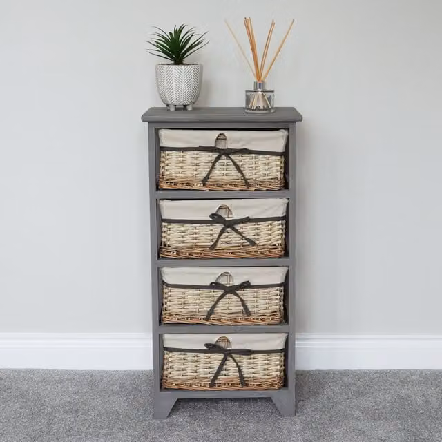 JVL Sherborne 4 Drawer Willow Storage Unit in Grey