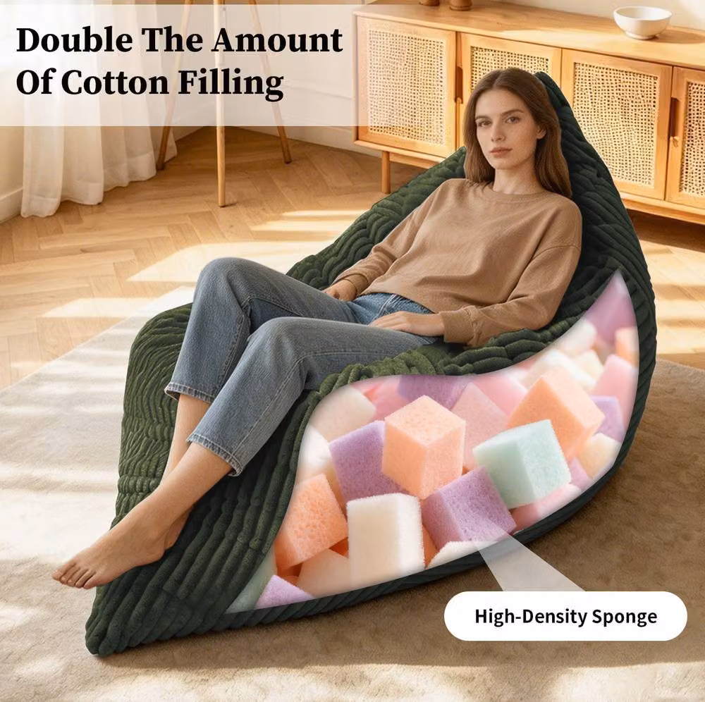 STILVORA 3-in-1 Green Bean Bag Chair with Shredded Memory Foam and Removable Fabric Cover – 6