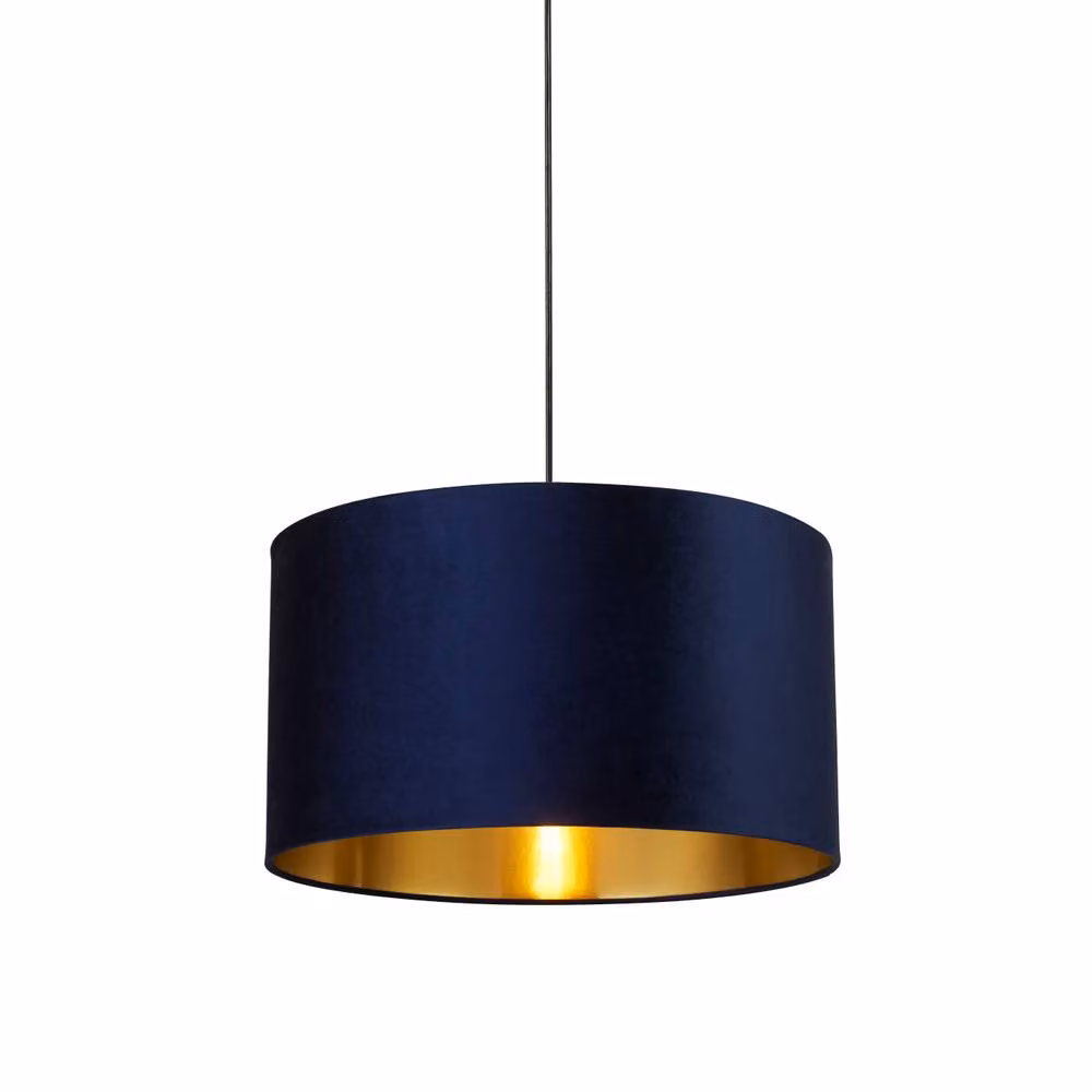 Lighting Collection Navy Blue Velvet Drum Lamp Shade with Gold Inner Detail – 2