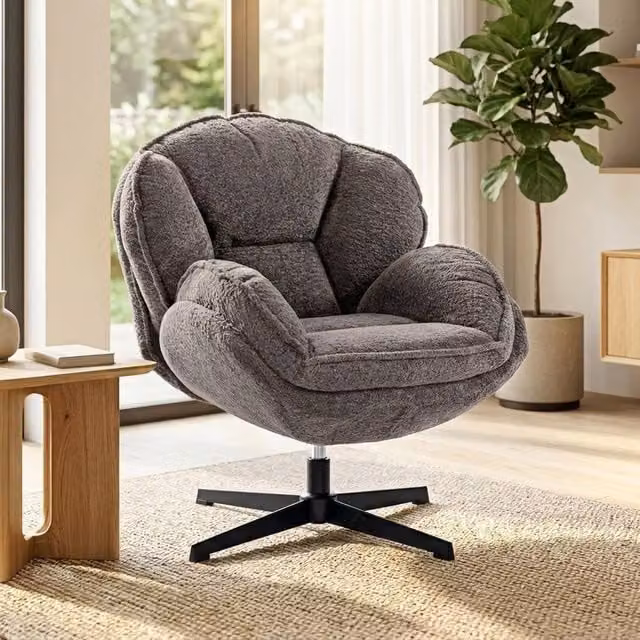 HOMCOM Modern Grey Velvet Swivel Accent Chair with Armrests – 1
