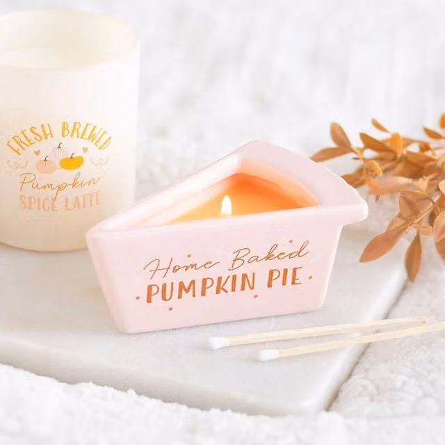 Uniqueful Home Baked Pumpkin Pie Ceramic Votive Candle Figure in Pink