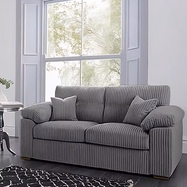 SquareBoxx Capri 3 Seater Grey Striped Jumbo Cord Upholstered Sofa with Scatter Cushions – 1