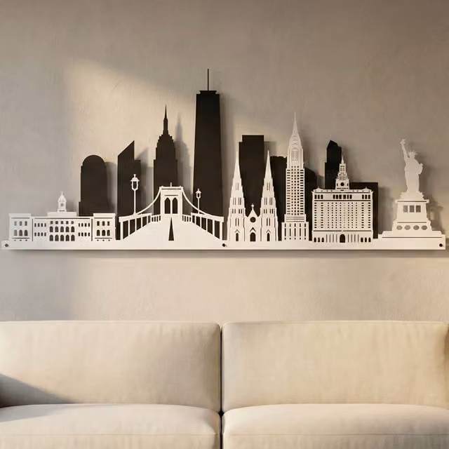Laser Hut New York Skyline Metal Wall Art in Black and White