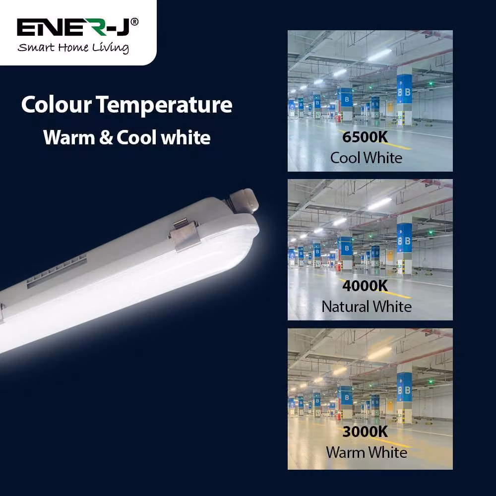 ENER-J White IP65 Waterproof LED Batten Light Pack of 6, 1.5m, 25W-50W, CCT Selectable, Shatterproof – 2