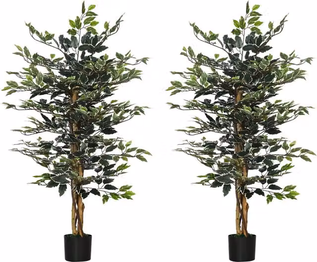 HOMCOM Set of 2 Green Artificial Ficus Trees, Height: 130 cm