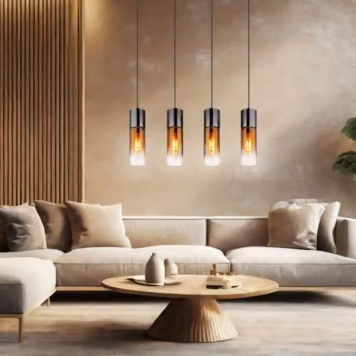 Globo Lighting 4-Bulb Glass Pendant Light in Black and Copper for Dining Rooms and Kitchens, Height: 156 cm – 2