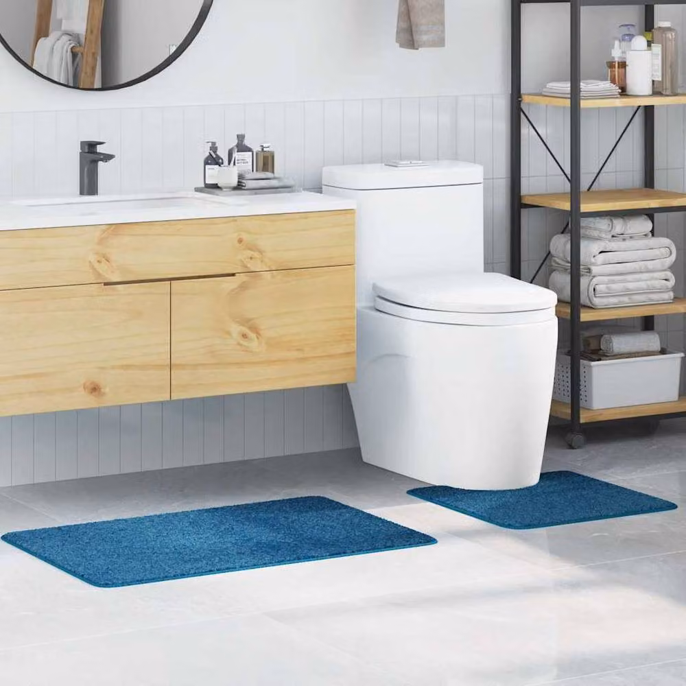 Berkfield Home 2 Piece Blue Non-Slip Microfibre and Polyester Bath Mat Set – 2