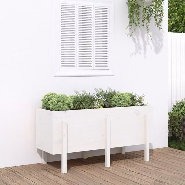Berkfield Home Garden White Wooden Raised Bed W/D/H: 121 x 50 x 57 cm
