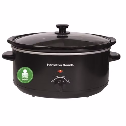 Hamilton Beach 6.5L Family Favourite Slow Cooker in Black and Silver, 240W with Ceramic and Stainless Steel Components – 1