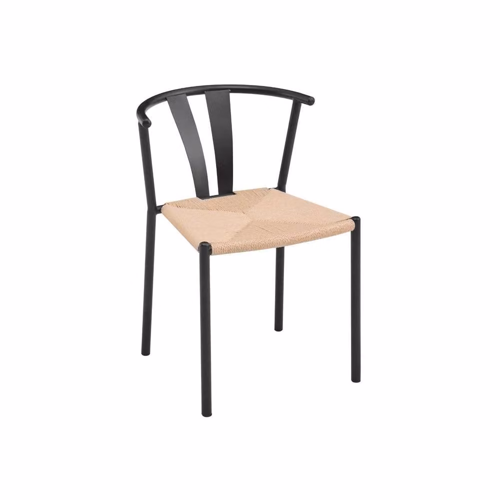 Home Source Pair of Black Metal Dining Chairs with Natural Woven Seats W/D/H: 59.5 x 45 x 72 cm – 2