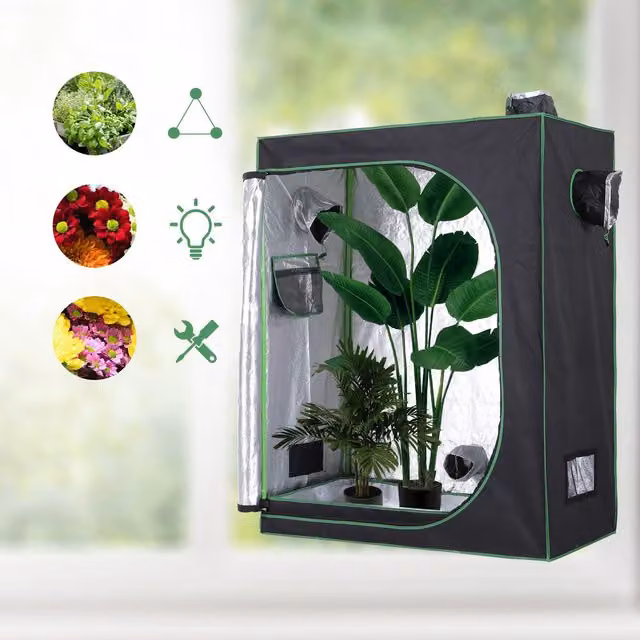 OUTSUNNY Mylar Hydroponic Grow Tent with Floor Tray for Indoor Plants, Black, W/D/H: 120 x 60 x 150 cm
