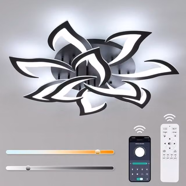 COMELY Dimmable LED Flower Ceiling Light with Remote Control, Black