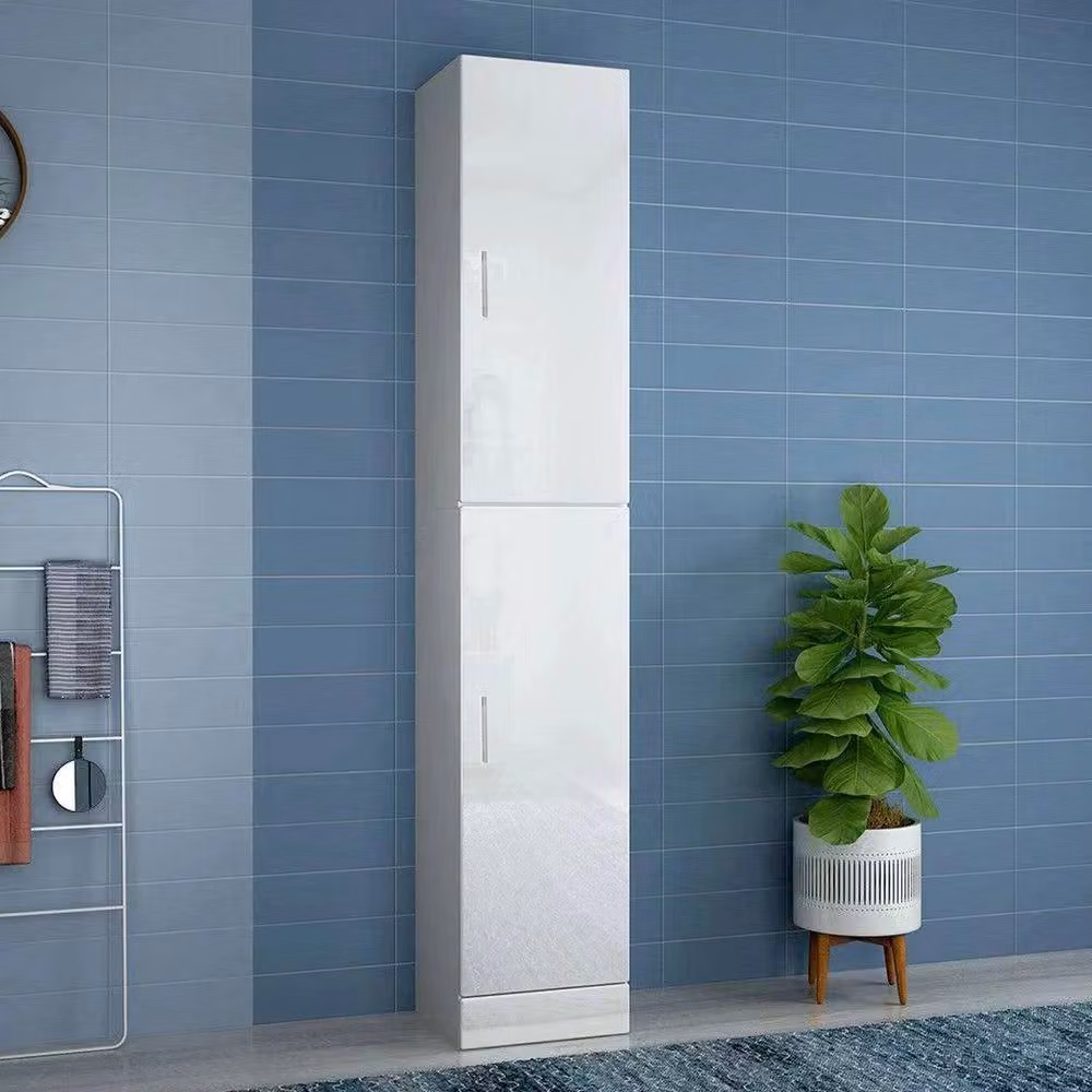 Havendro White High Gloss Freestanding Tall Bathroom Cabinet with Hinged Doors and Internal Shelves – 3