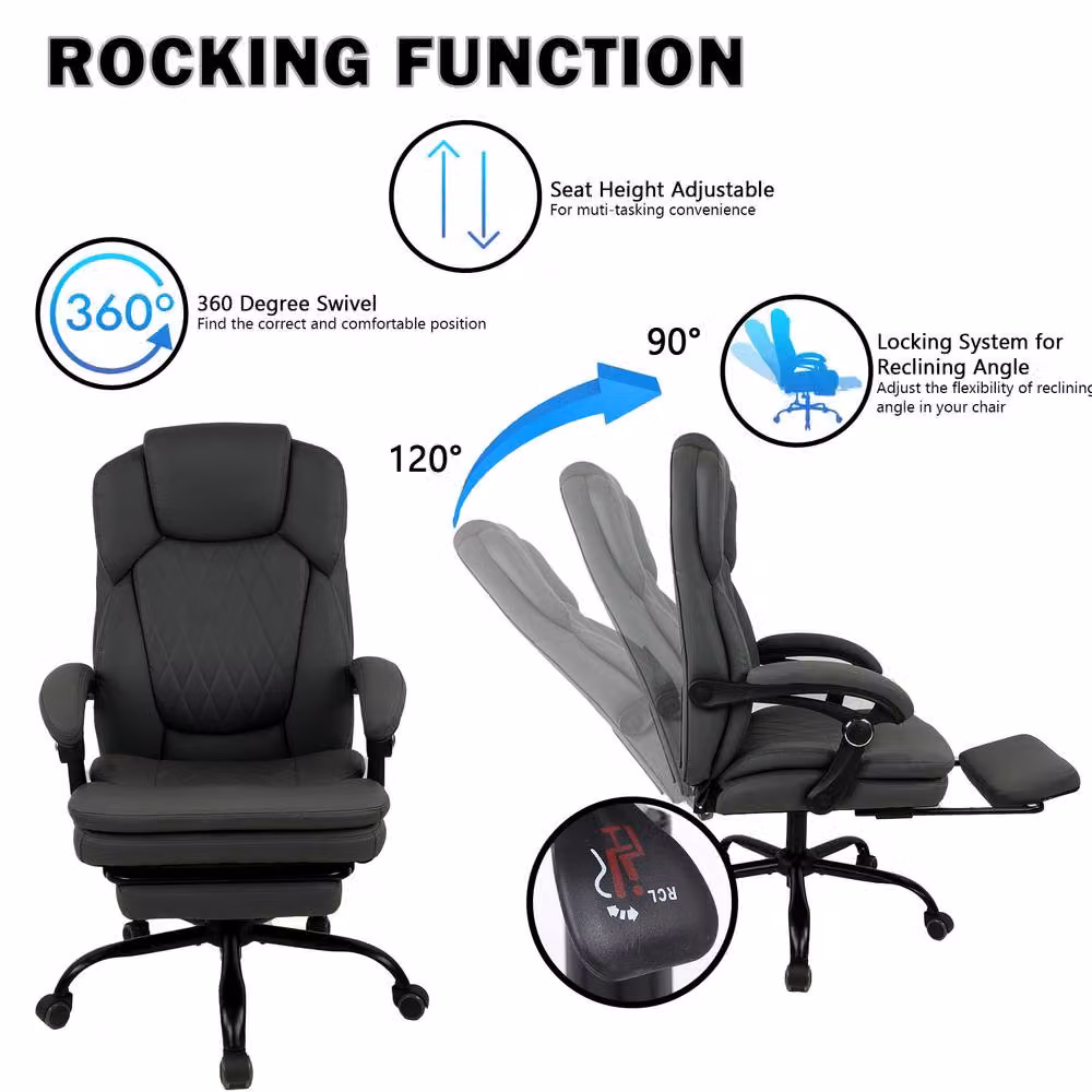FURNITURE ONE Executive Office Swivel Chair in Dark Grey with Headrest and Armrests – 6