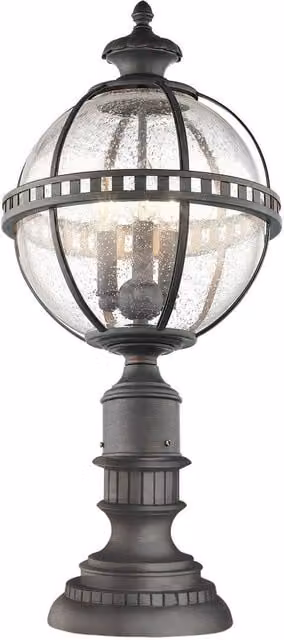 Netlighting Halleron 3 Light Outdoor Pedestal Lantern in Grey with Glass and Metal, IP44, E14