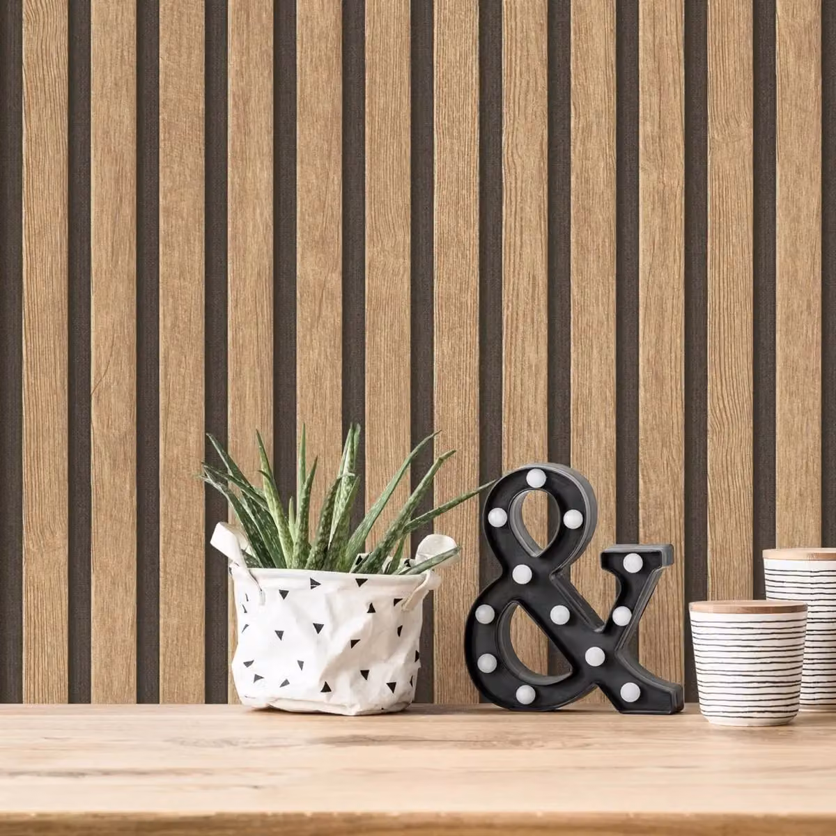 A.S. Création Wood Slats Vinyl Wallpaper in Beige and Brown Striped Design – 1