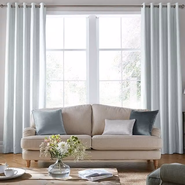 Laura Ashley Made to Measure Blackout Eyelet Curtain Panel in Pale Seaspray Blue Cotton