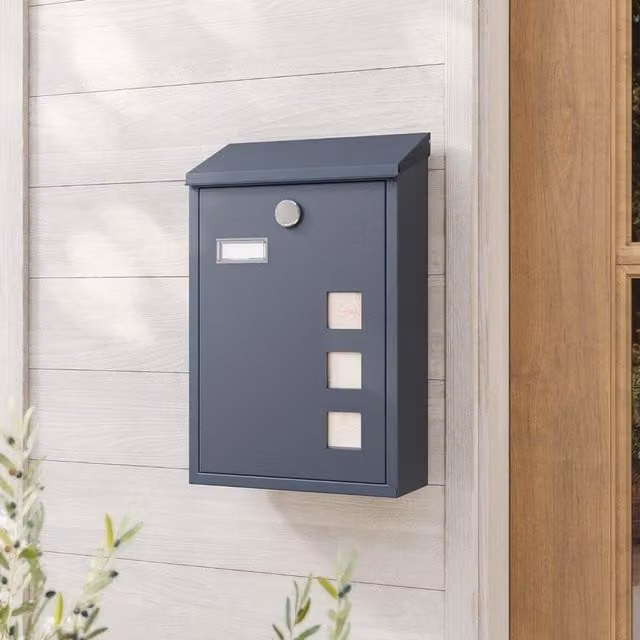 The Bazaarist Wall Mounted Locking Steel Mailbox in Anthracite Grey, W/D/H: 39.5 x 25.5 x 11.5 cm