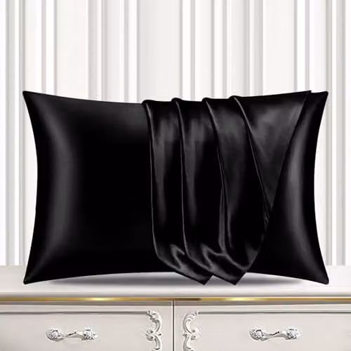 Pamposh Black Satin Silk Pillowcases, Pack of 4, W/D/H: 50 x 75 x 0 cm – 3