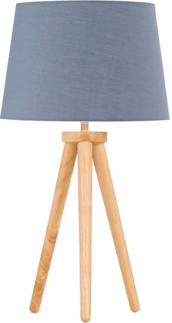 First Choice Lighting Voyage Wood Table Lamp with Grey Fabric Shade in Brown